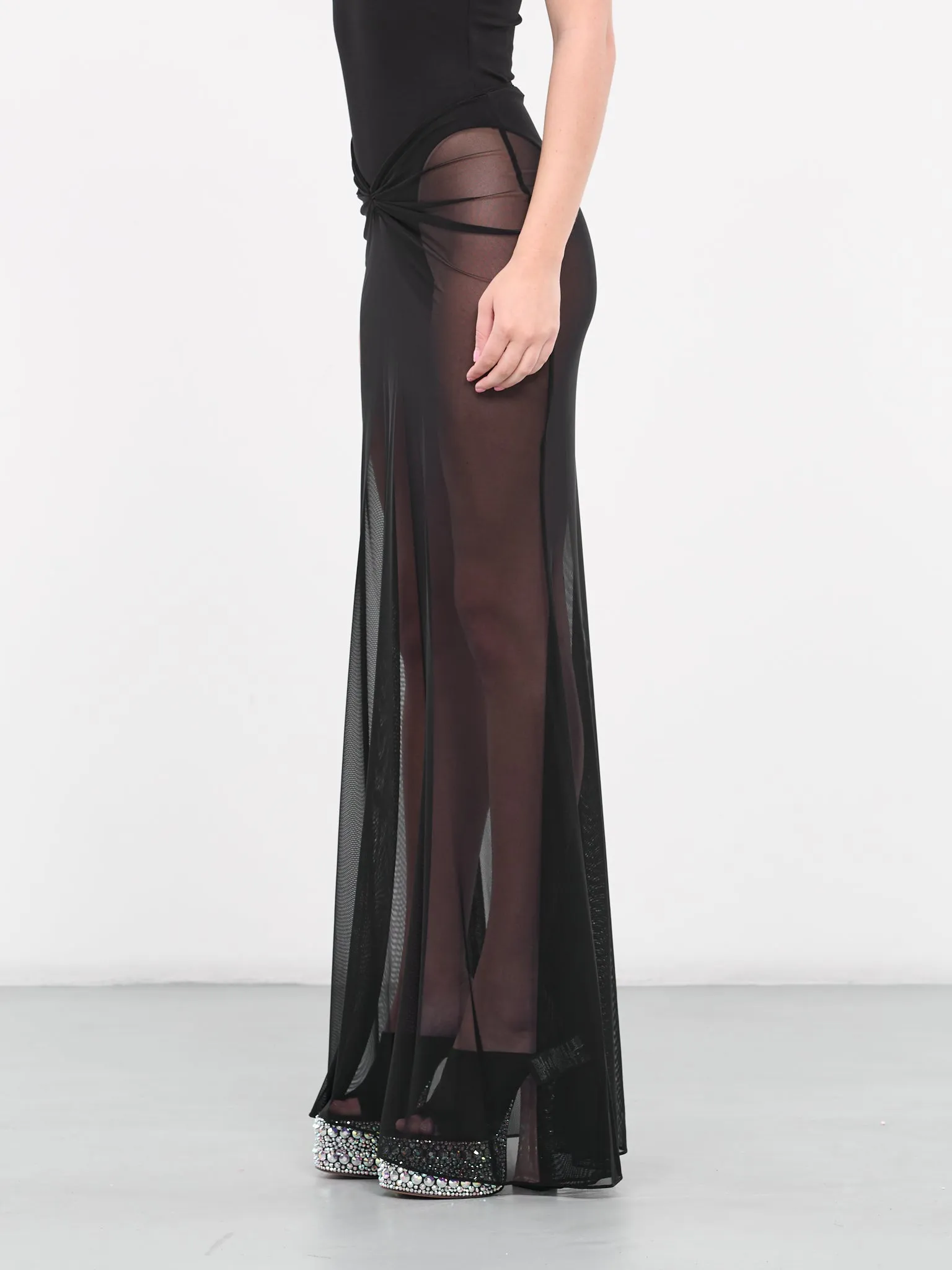 Ruched Waist Sheer Maxi Skirt (DK25SL-BLACK)