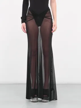 Ruched Waist Sheer Maxi Skirt (DK25SL-BLACK)
