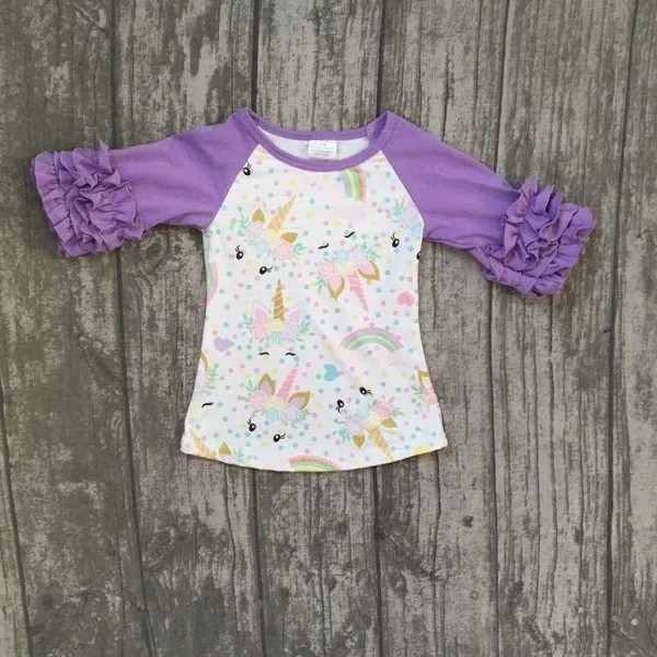 Ruffled Sleeve Unicorn Top - Pink or Purple