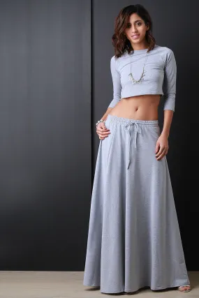 Self Tie Drawstring Maxi Slit Sweat Skirt