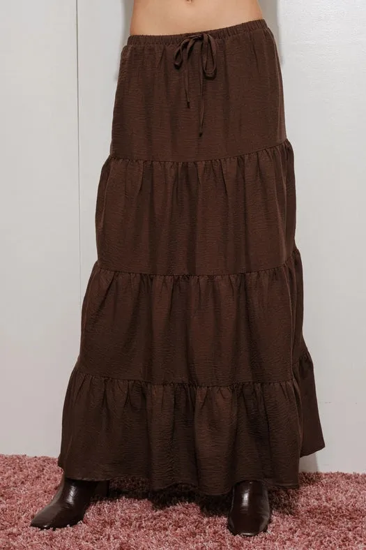 Solid Tiered Maxi Skirt