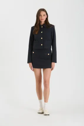 SOLID TWEED GOLD BUTTON ACCENT MINI SKIRT