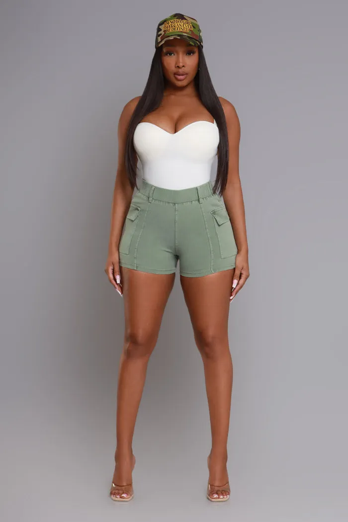 Sound Up Pull On Cargo Shorts - Olive