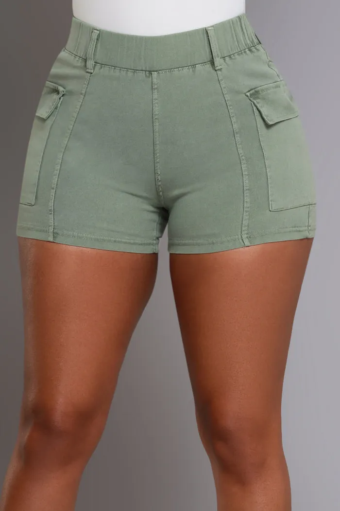 Sound Up Pull On Cargo Shorts - Olive