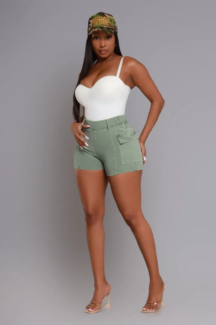 Sound Up Pull On Cargo Shorts - Olive