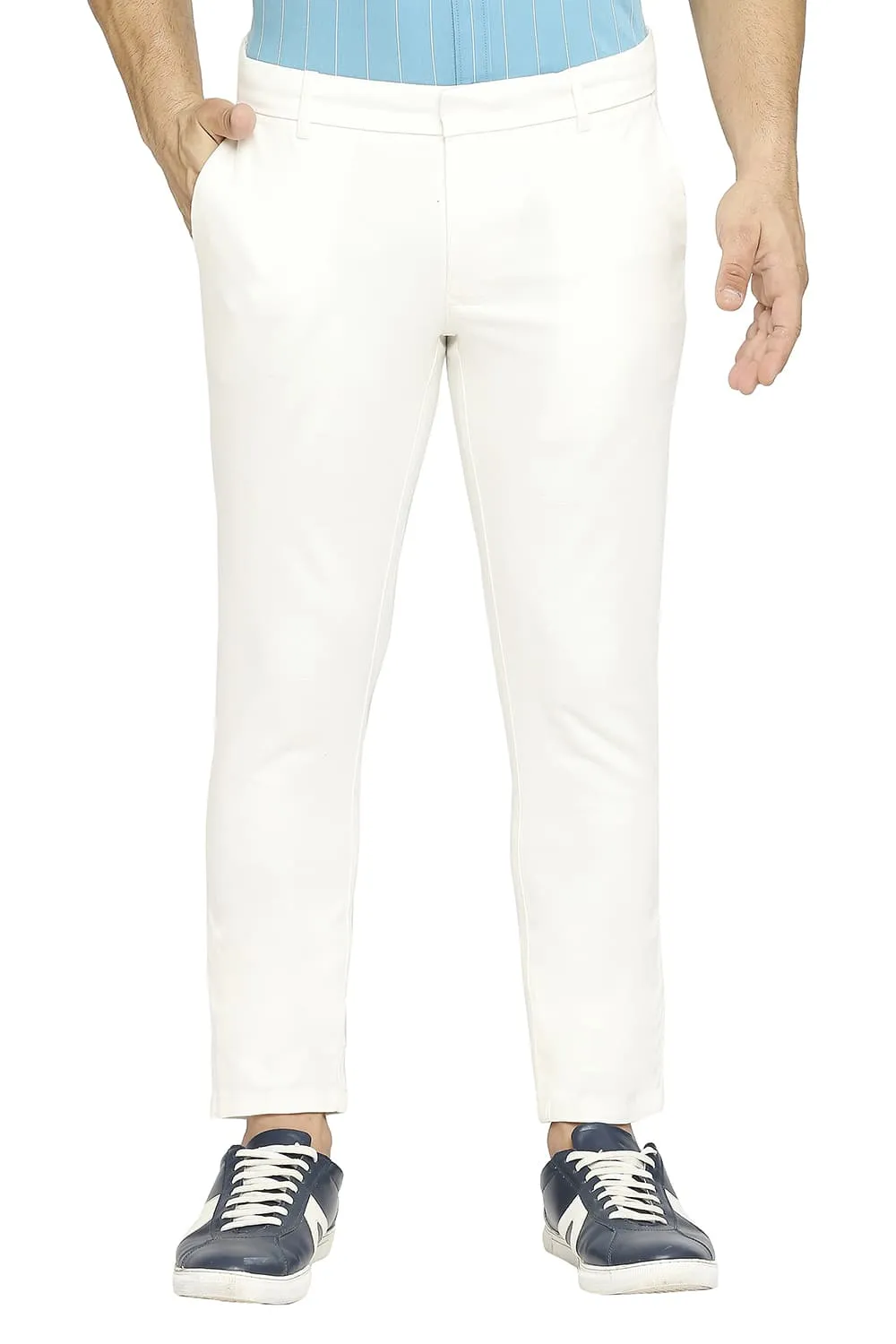 Tapered Fit Cotton Viscose Stretch Dobby Trousers