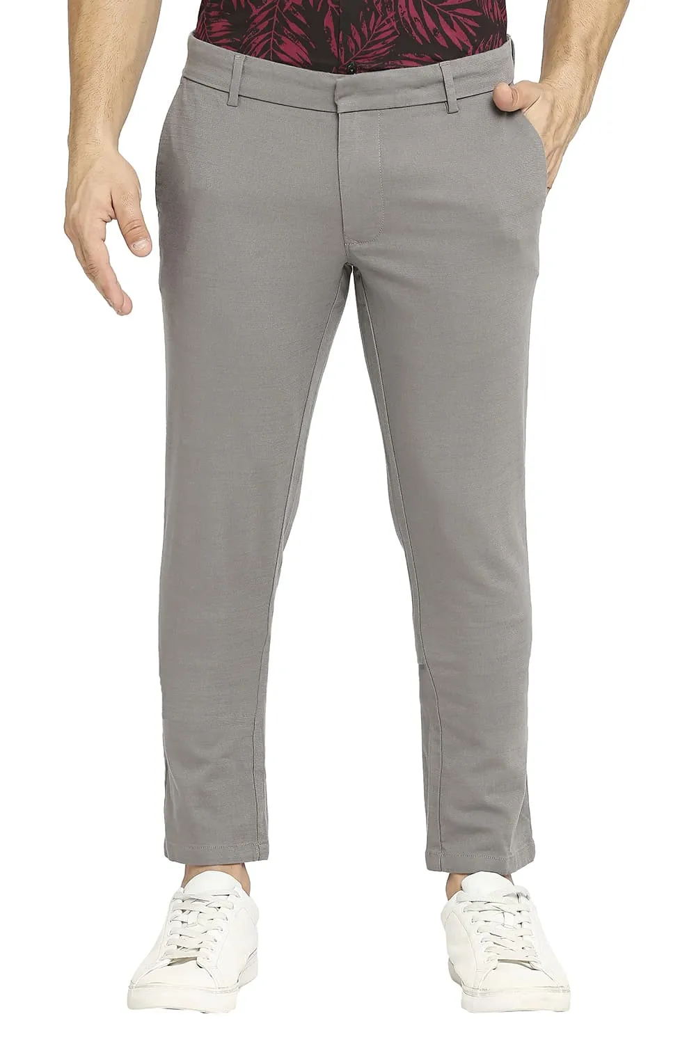 Tapered Fit Cotton Viscose Stretch Dobby Trousers