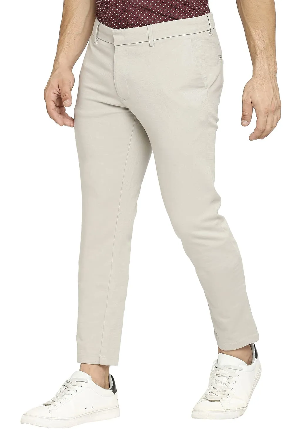 Tapered Fit Cotton Viscose Stretch Dobby Trousers