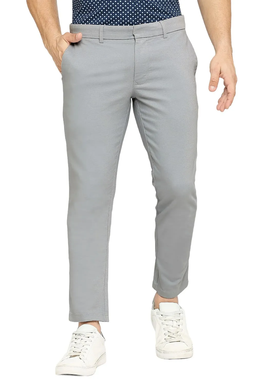 Tapered Fit Cotton Viscose Stretch Dobby Trousers