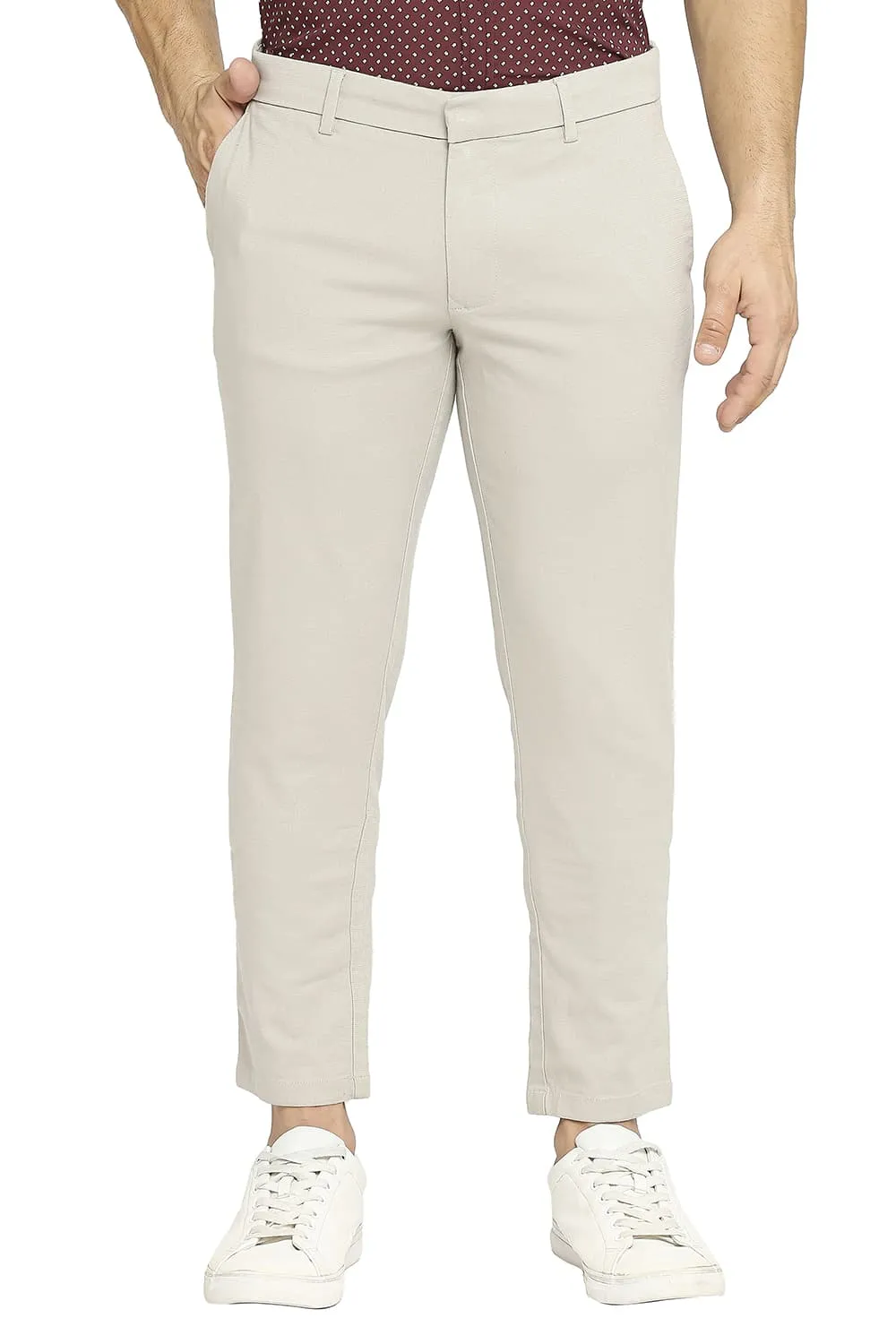 Tapered Fit Cotton Viscose Stretch Dobby Trousers