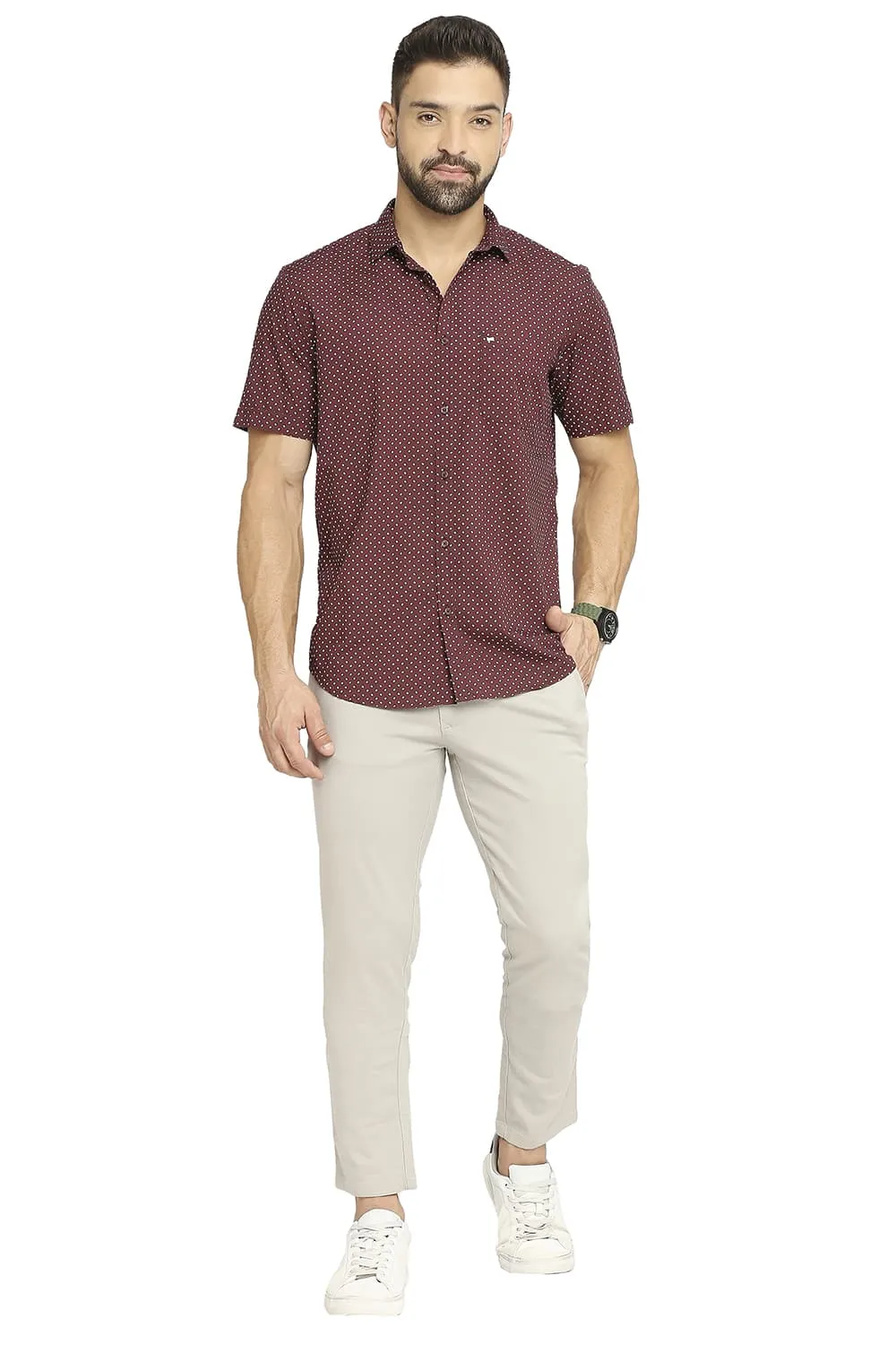 Tapered Fit Cotton Viscose Stretch Dobby Trousers