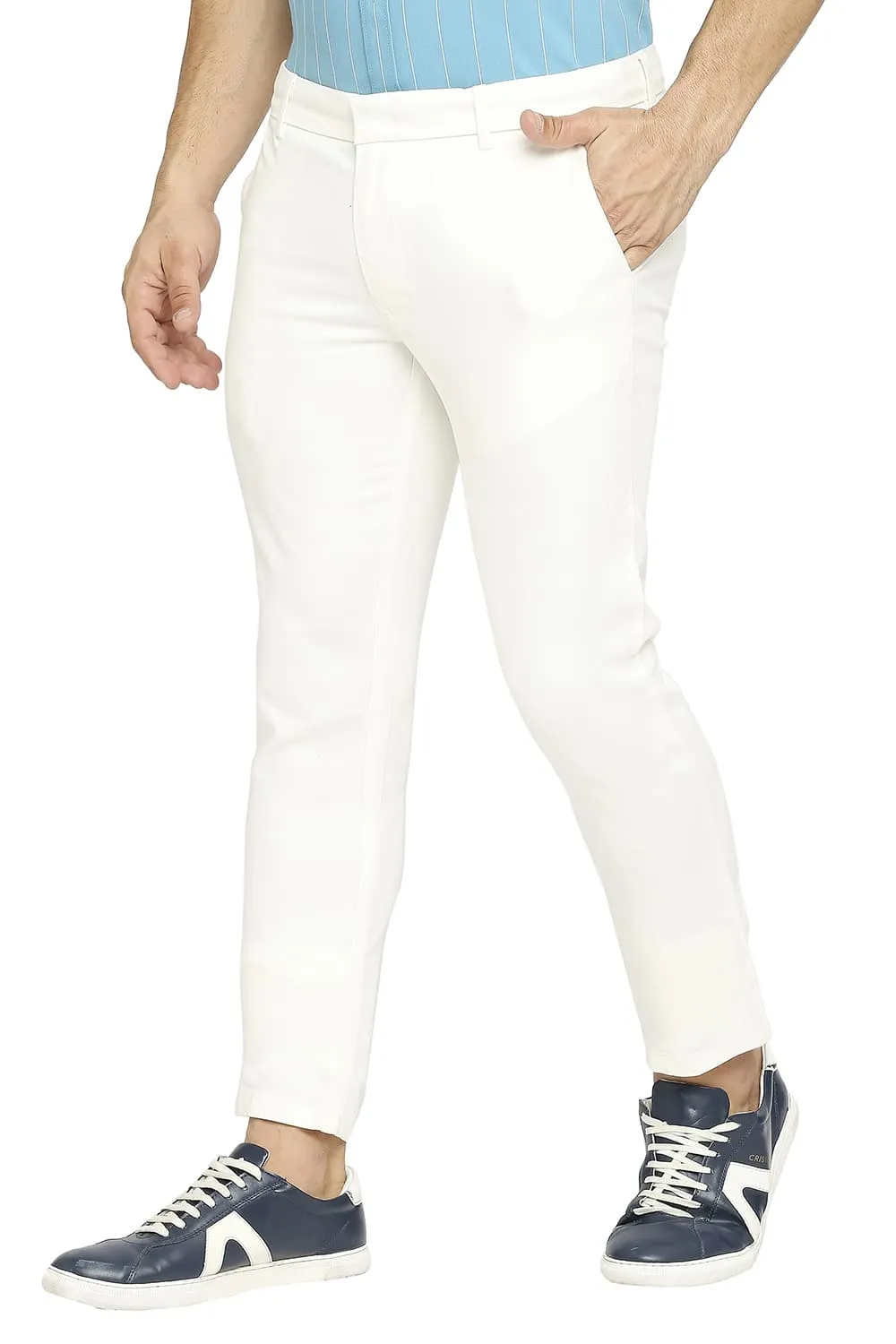 Tapered Fit Cotton Viscose Stretch Dobby Trousers