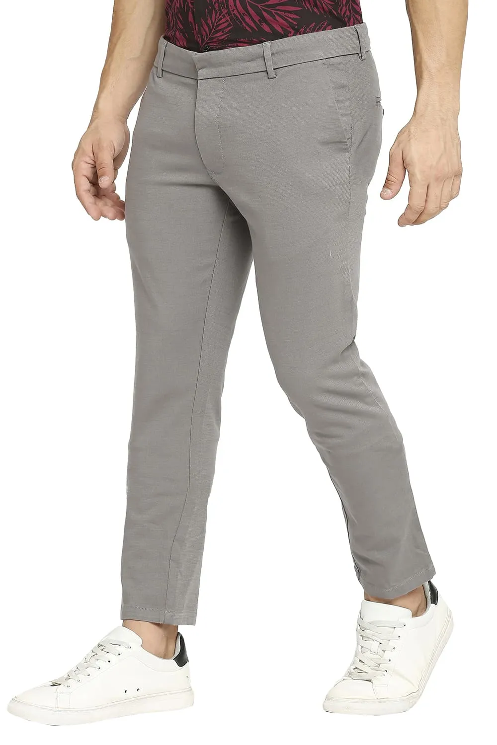 Tapered Fit Cotton Viscose Stretch Dobby Trousers