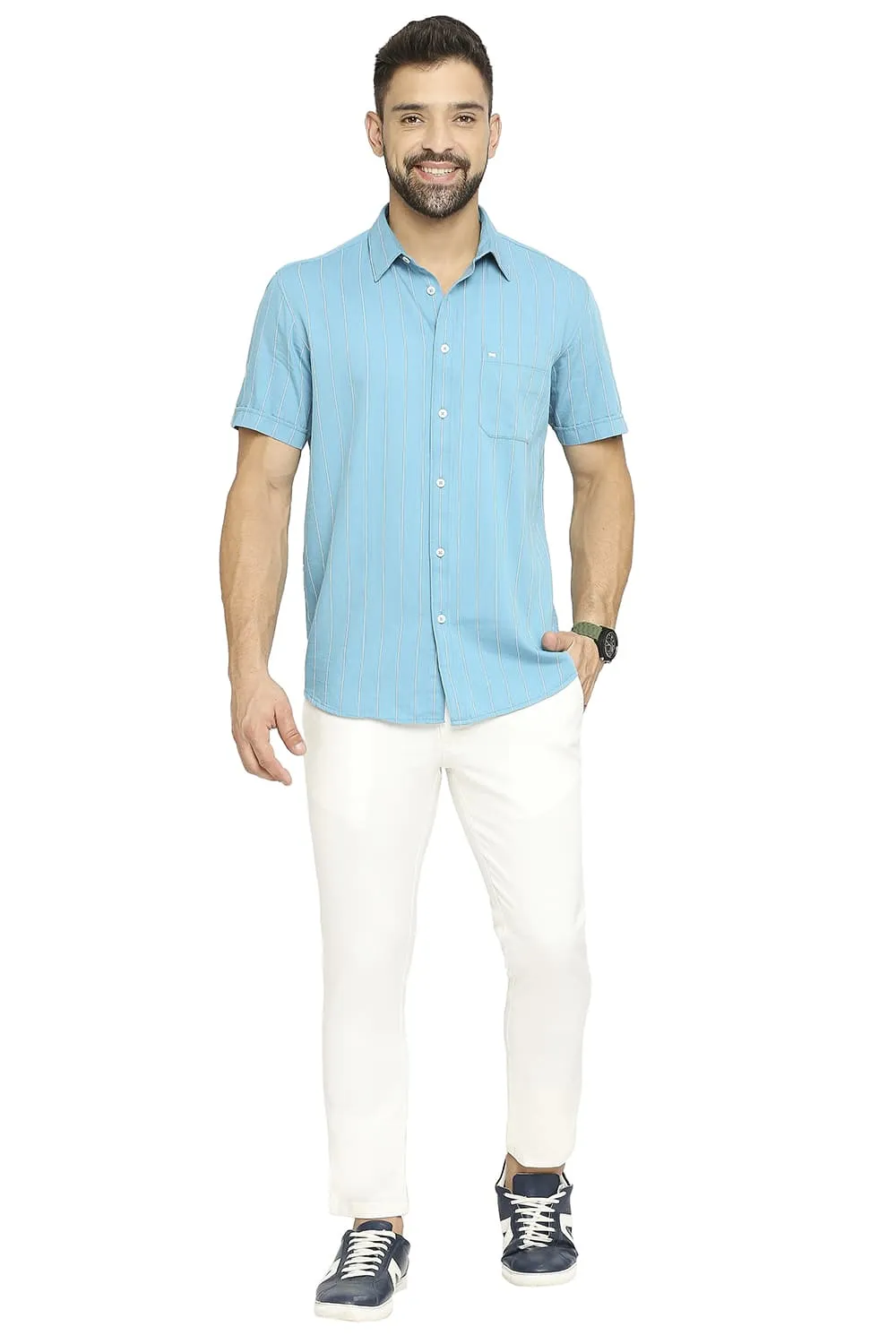 Tapered Fit Cotton Viscose Stretch Dobby Trousers