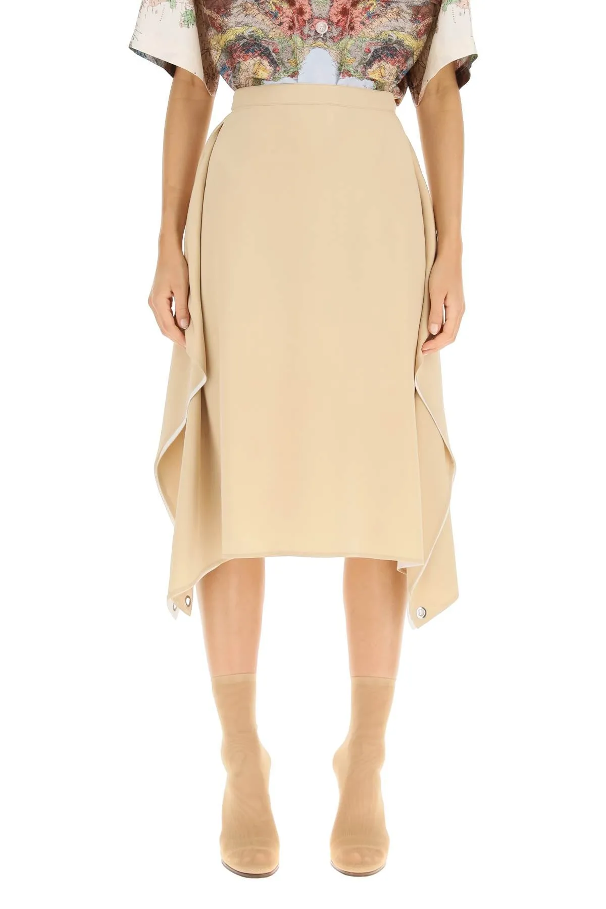 'thea' silk midi skirt 8055024 SOFT FAWN