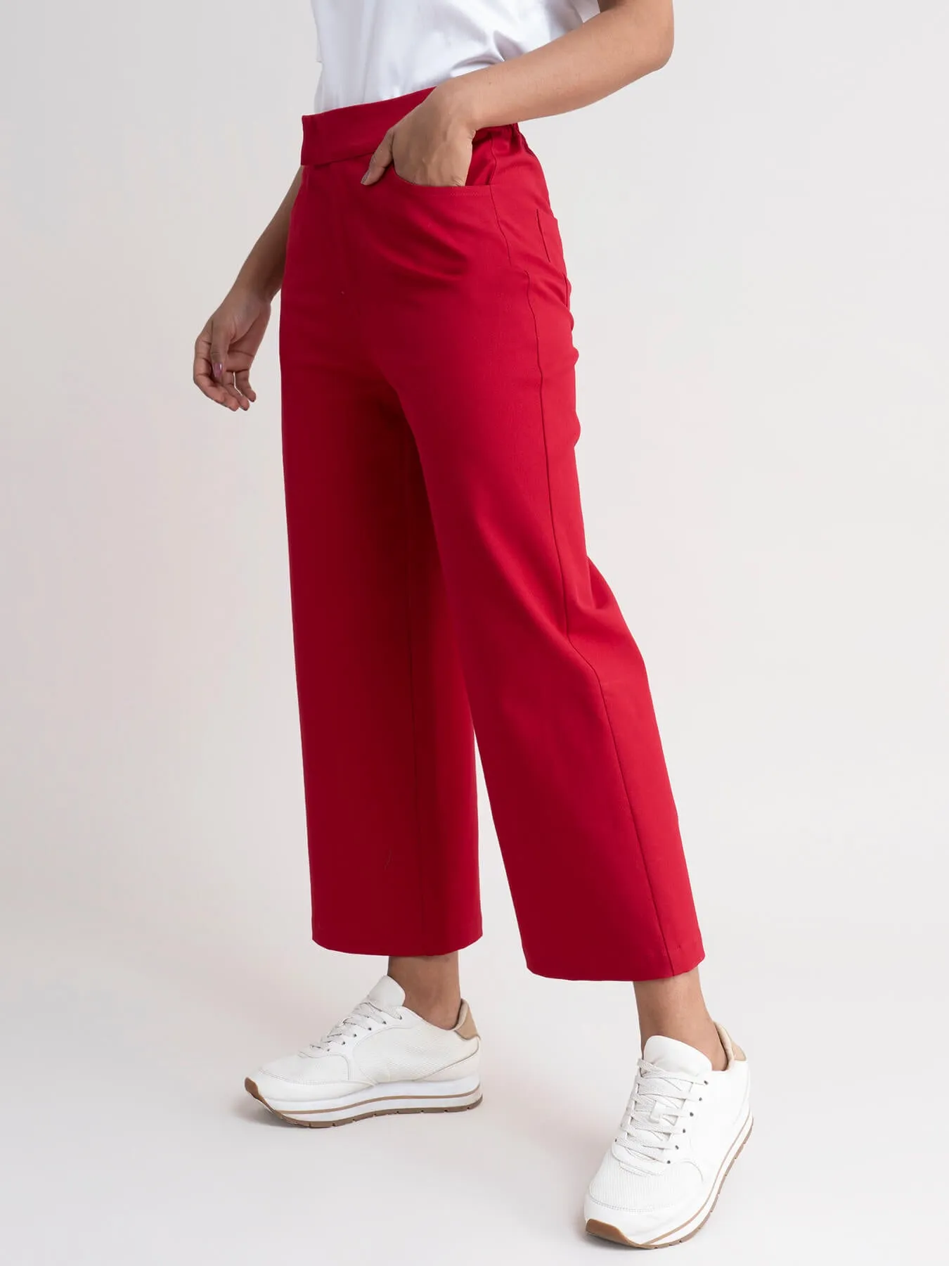 Wide Leg Cropped Culottes - Red