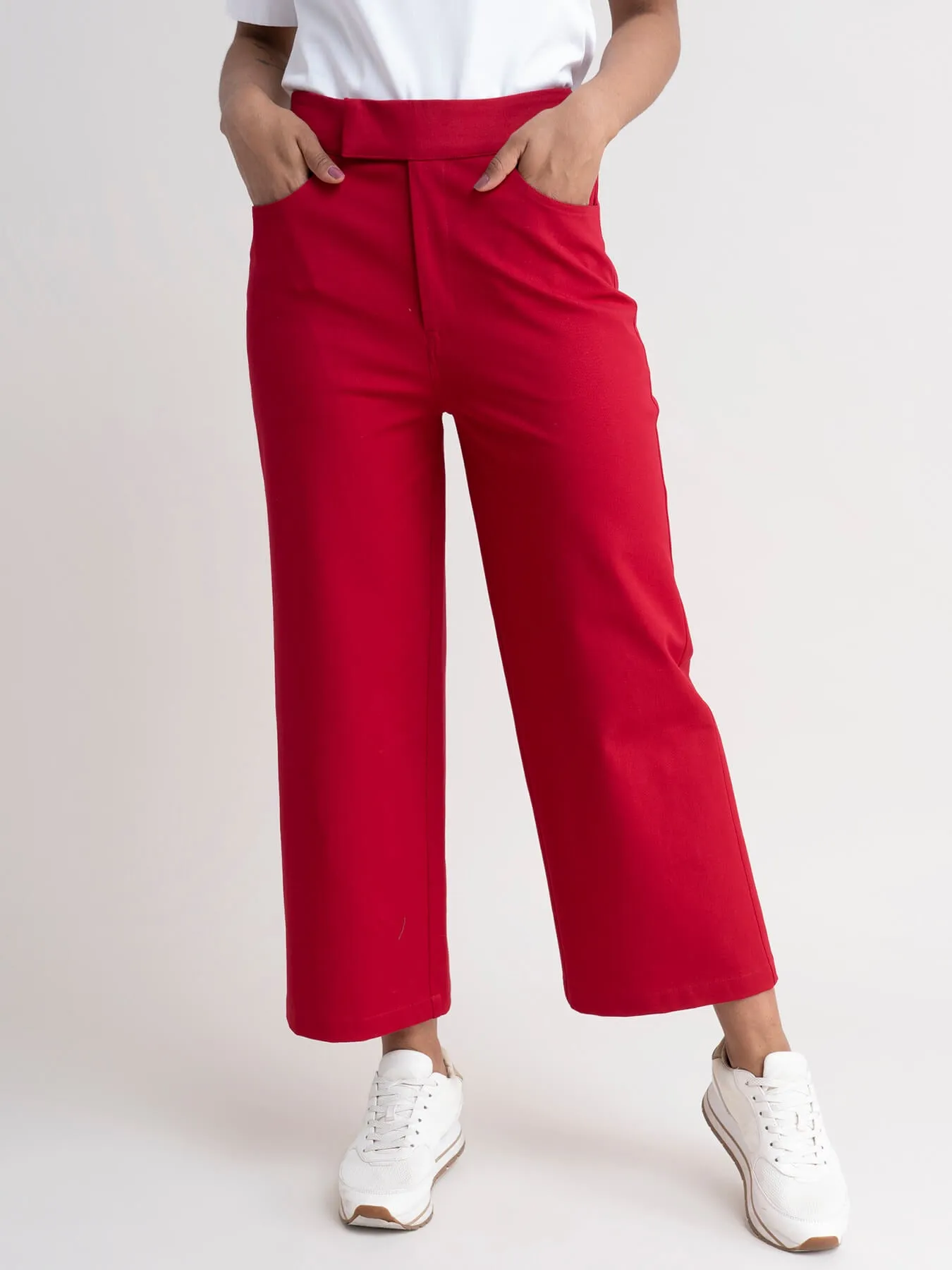 Wide Leg Cropped Culottes - Red