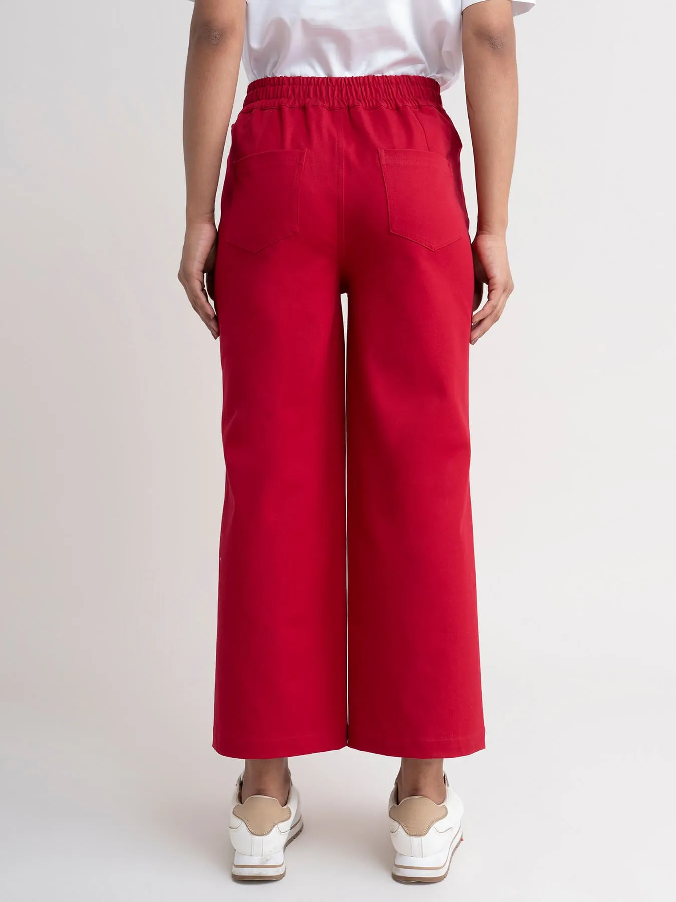 Wide Leg Cropped Culottes - Red