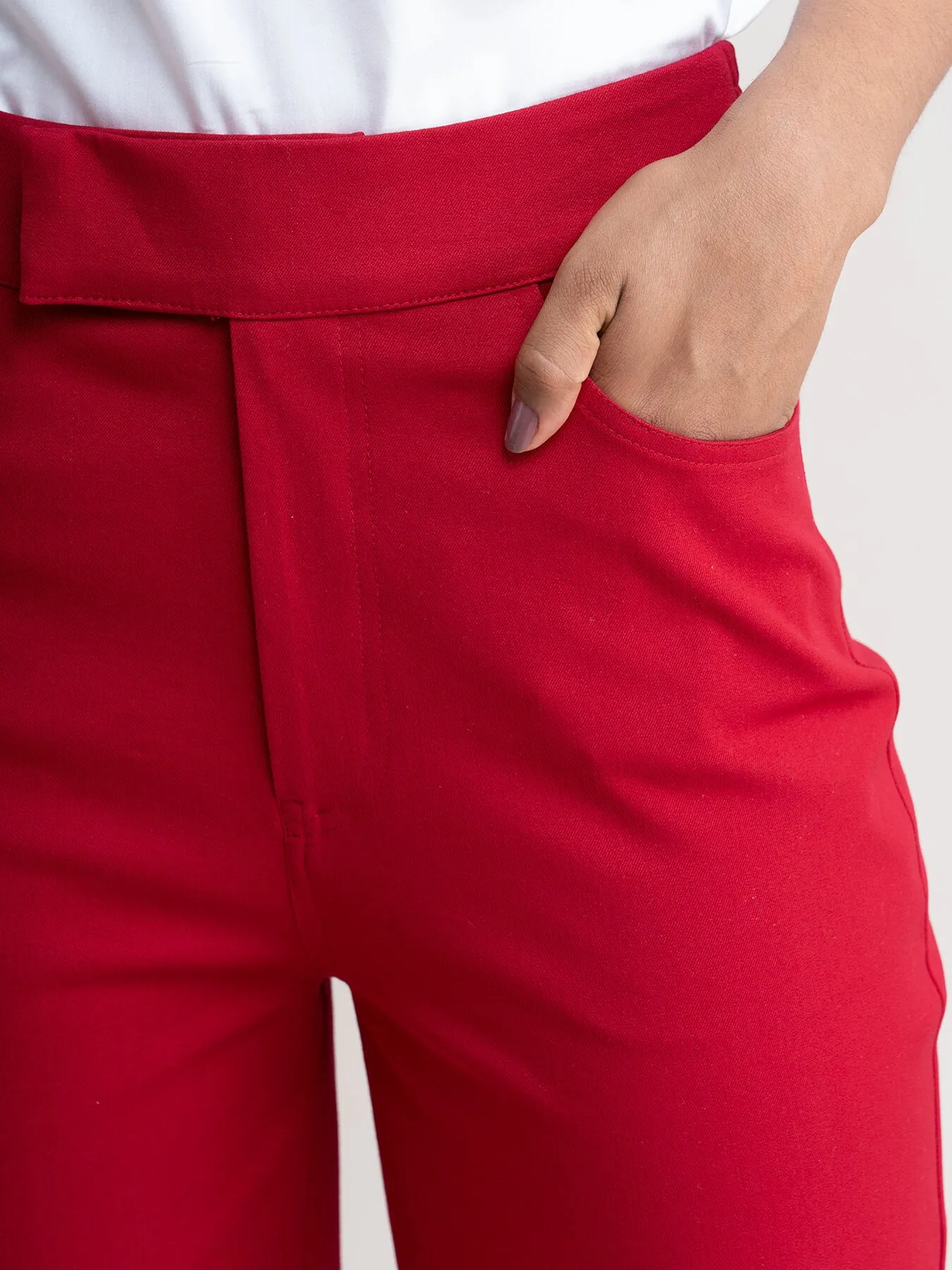 Wide Leg Cropped Culottes - Red
