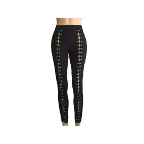 Women Black Leggings Sexy Strapping Rope Slim Fit Pants