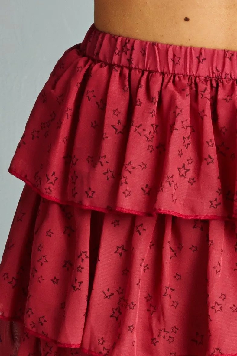 Women's Printed Stars Tiered Skirt