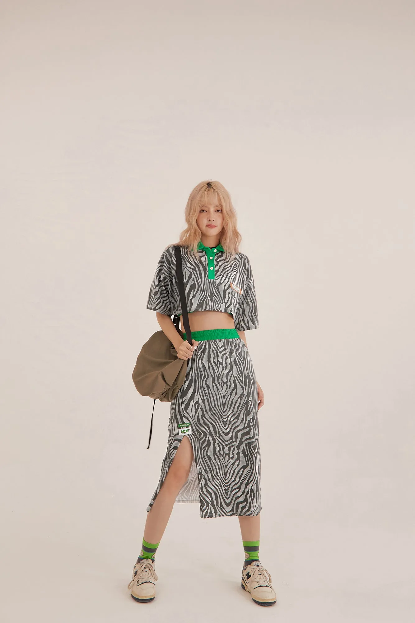Zebra Side Slit Midi Skirt