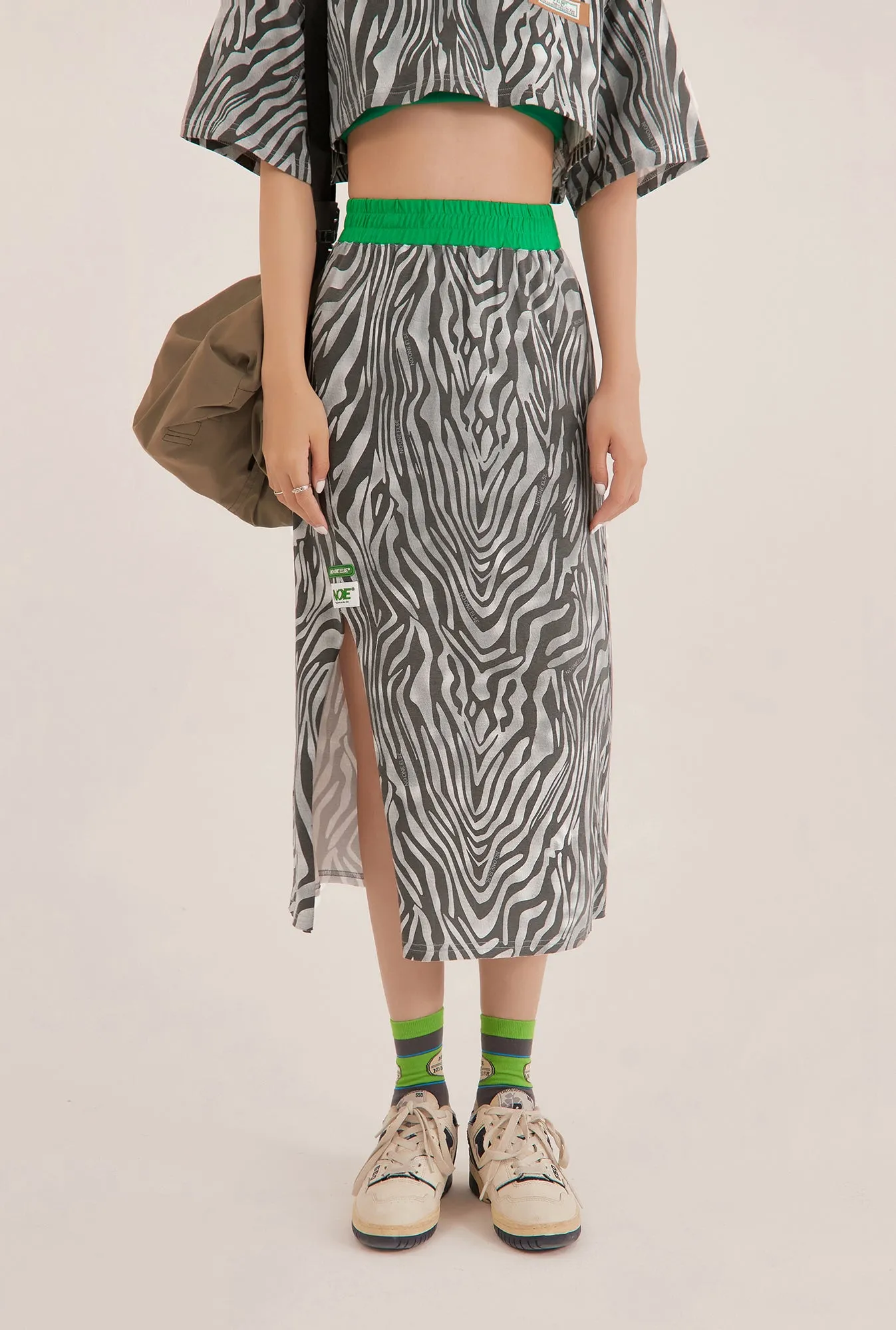 Zebra Side Slit Midi Skirt
