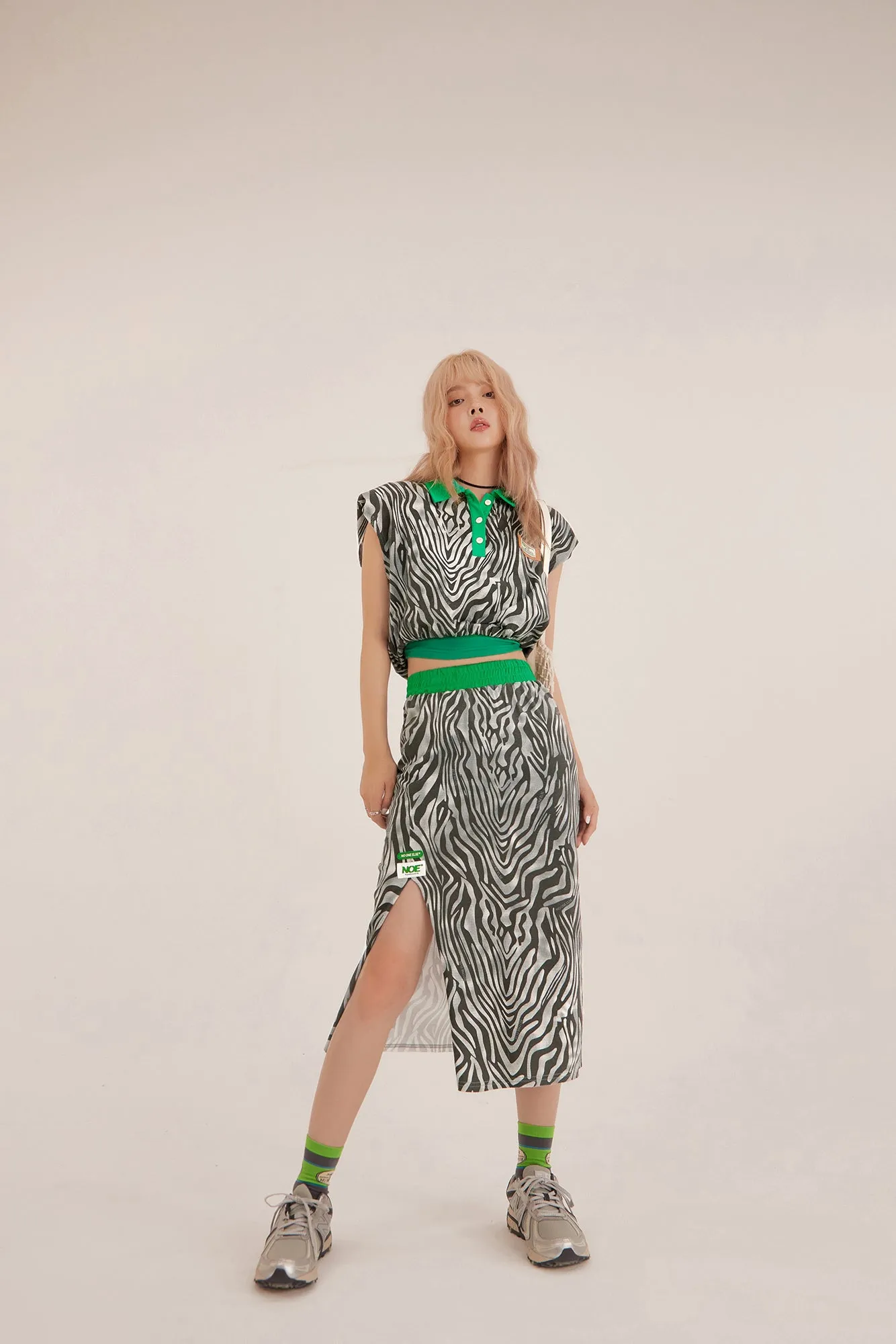 Zebra Side Slit Midi Skirt
