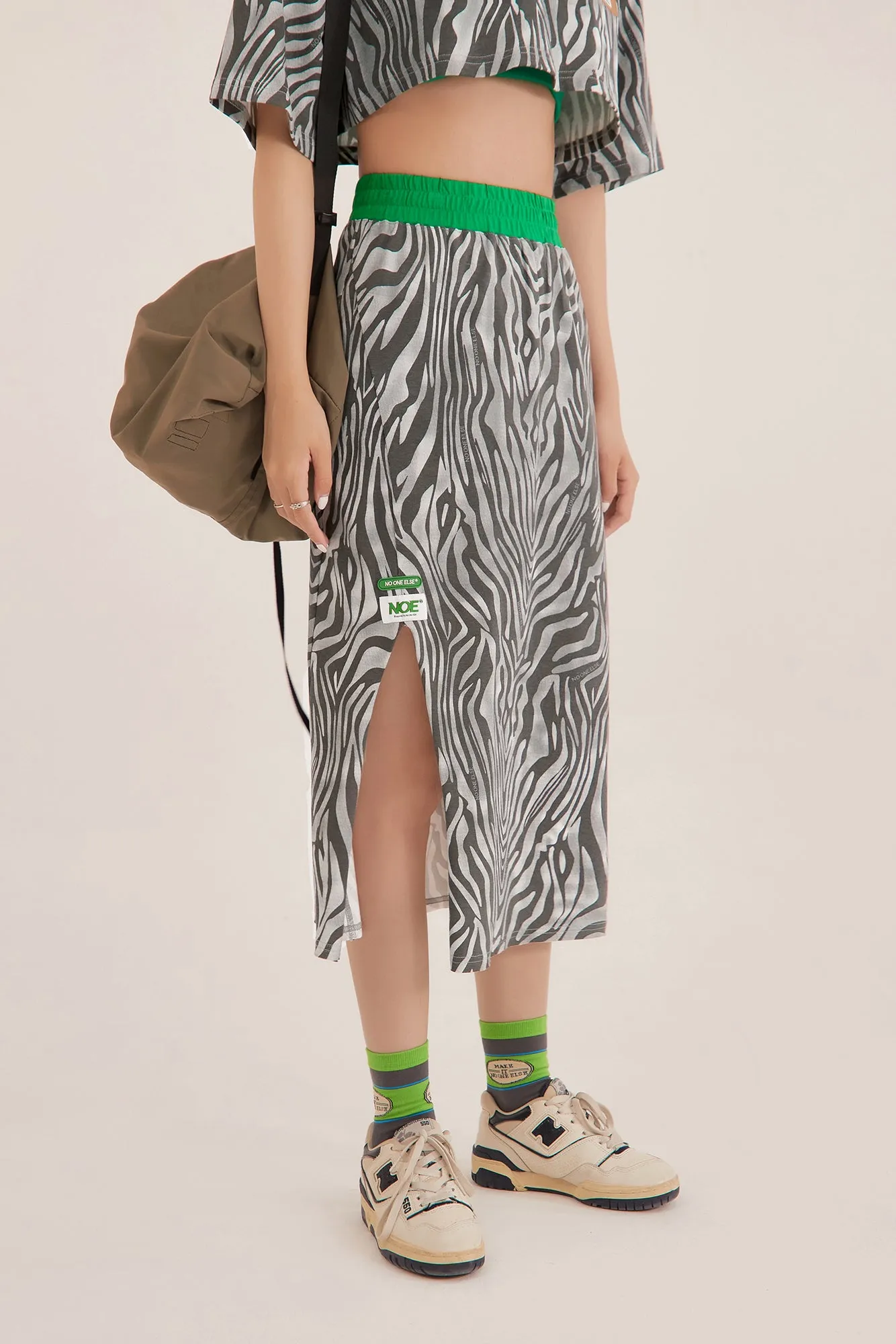Zebra Side Slit Midi Skirt