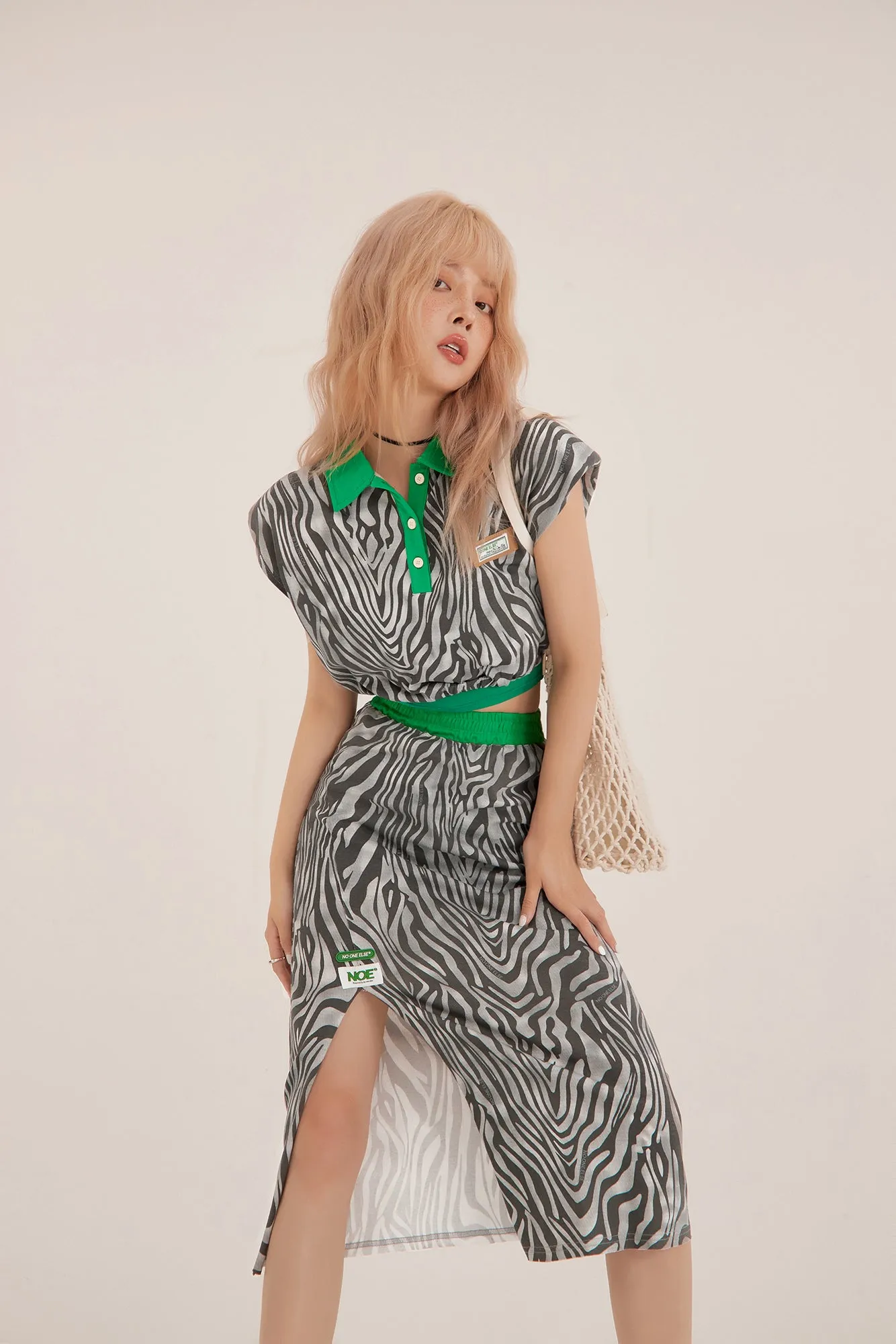 Zebra Side Slit Midi Skirt
