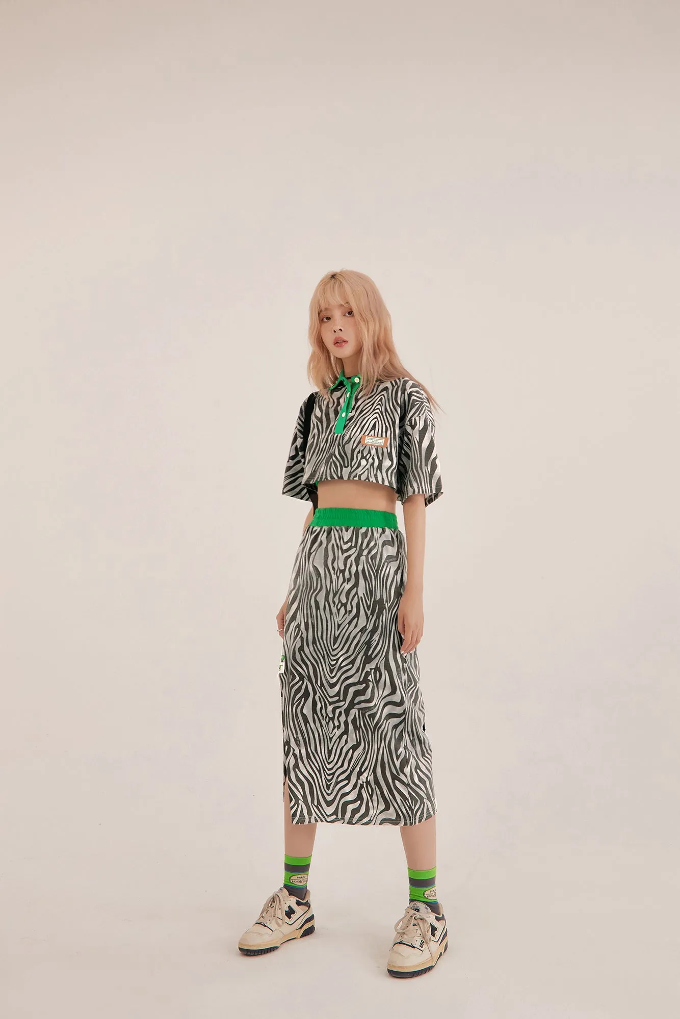 Zebra Side Slit Midi Skirt