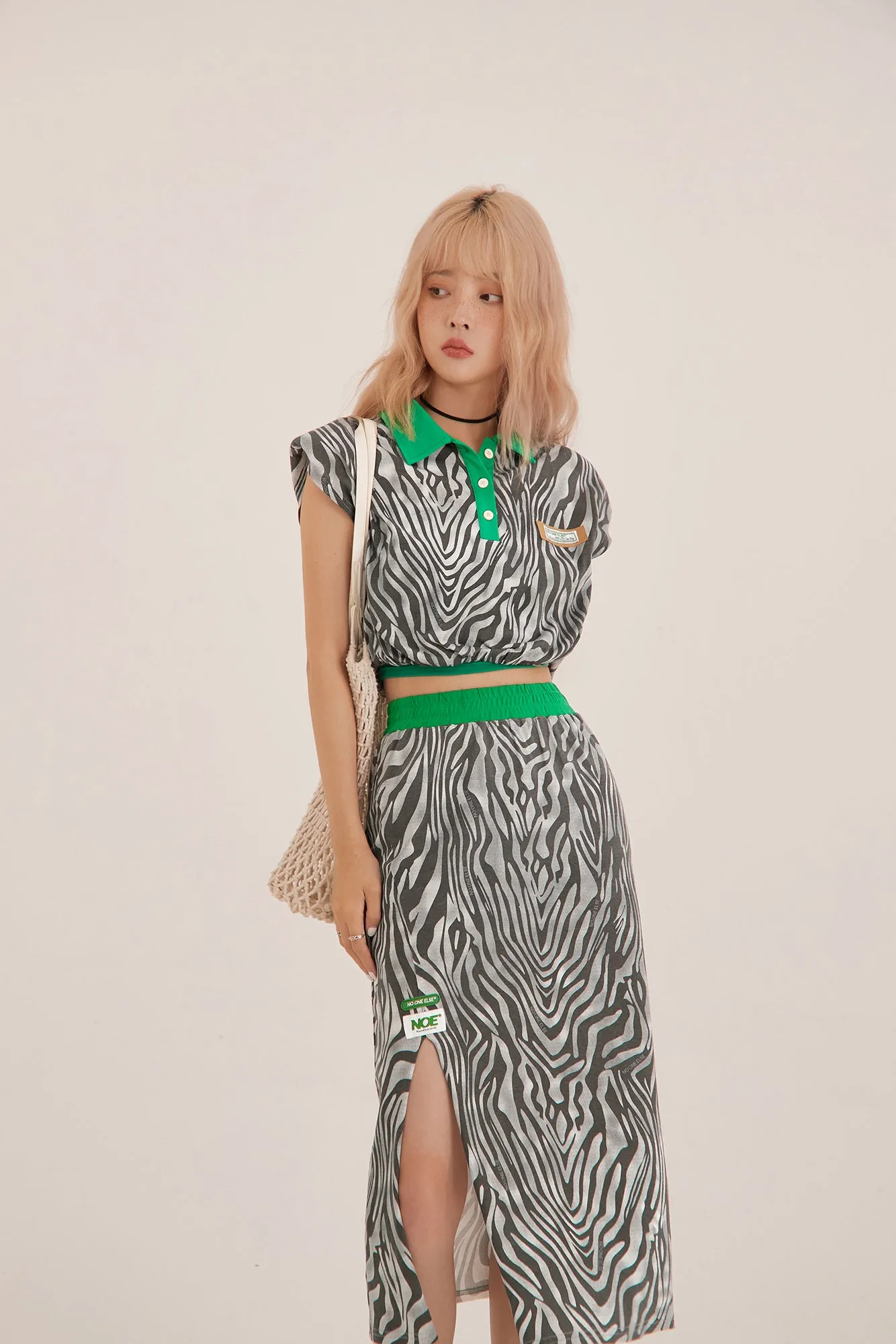 Zebra Side Slit Midi Skirt